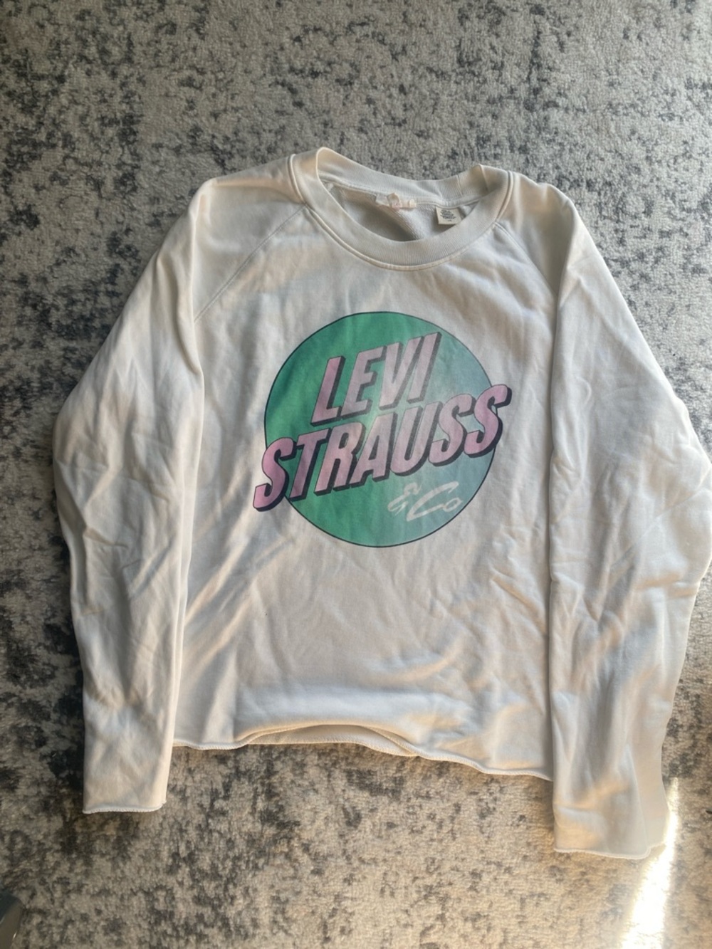 Levi's White Crewneck Sweatshirt with Green & Pink Logo